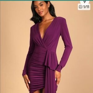 Lulus: Marlay Purple Ruched Long Sleeve Bodycon Dress